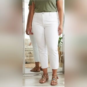 White Midrise 32 Soft Stretch Raw Hem Cropped Ankle Jeans New